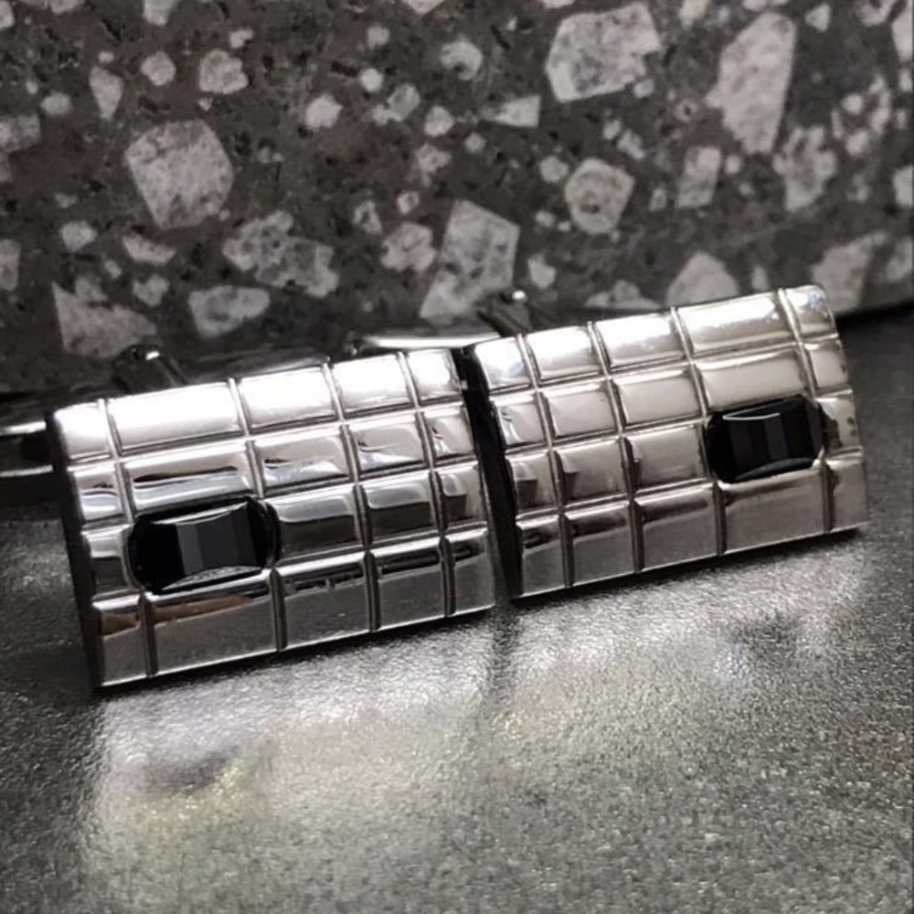 Mont Blanc Onyx Cufflinks Silver Color Black Rectangle